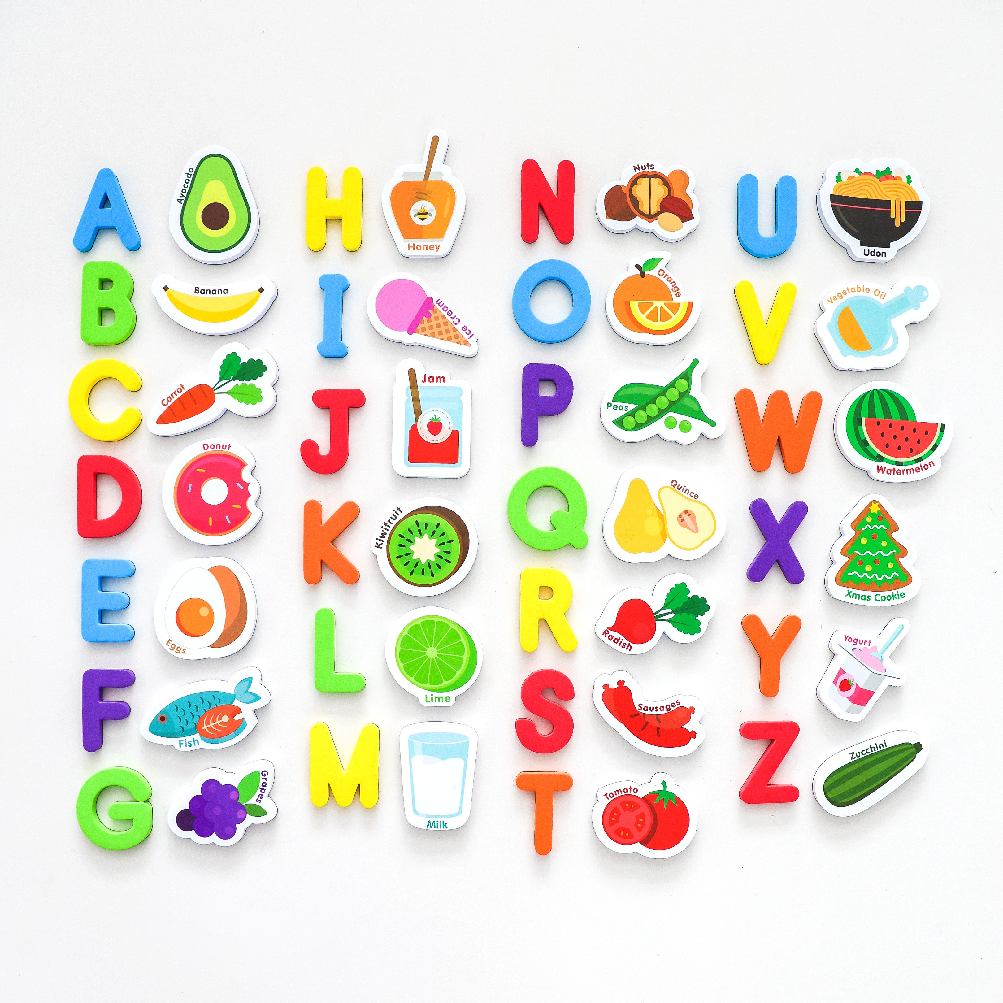 Curious columbus toddler fridge magnets, food fruit and veg theme refrigerator magnets healthy eating fussy eater alphabet magnets