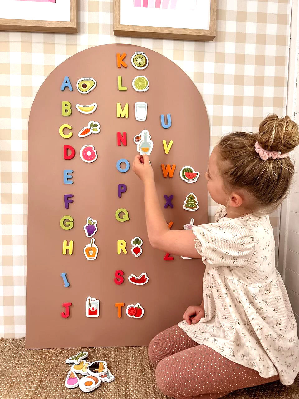 Curious columbus toddler fridge magnets, food fruit and veg theme refrigerator magnets healthy eating fussy eater alphabet magnets vertical white board magnetic board